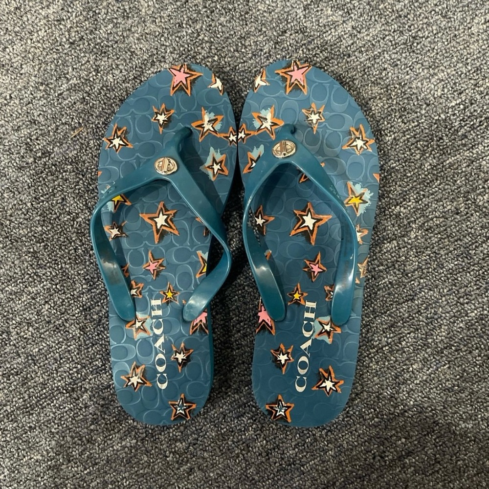 Coach Blue Flip Flops with Star Design